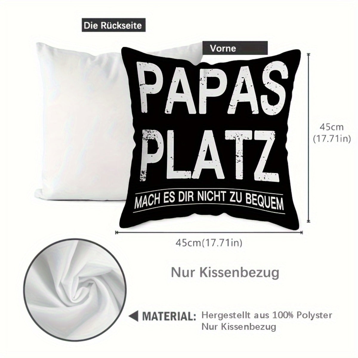 Kissenhülle – „Papas Platz – Mach es dir nicht zu bequem“