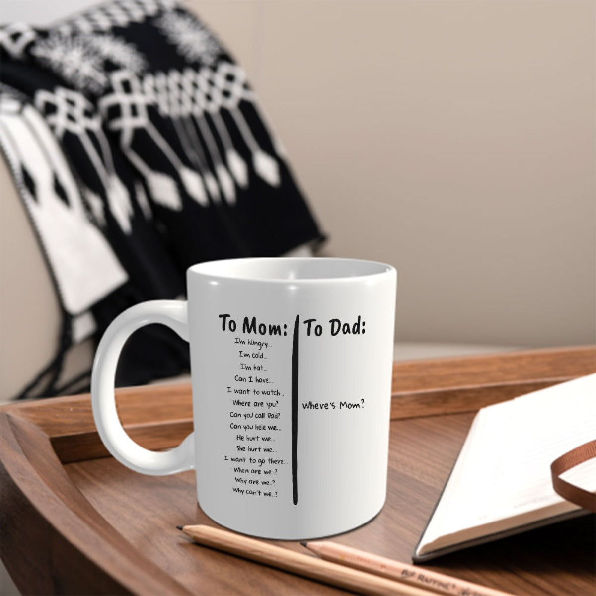 Lustige Eltern-Tasse – „To Mom / To Dad"